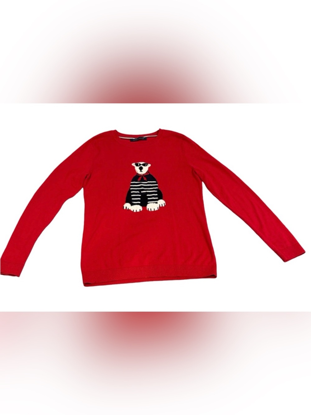 Tommy Hilfiger Bear Graphic Sweater Red Intarsia Knit Preppy Women’s M